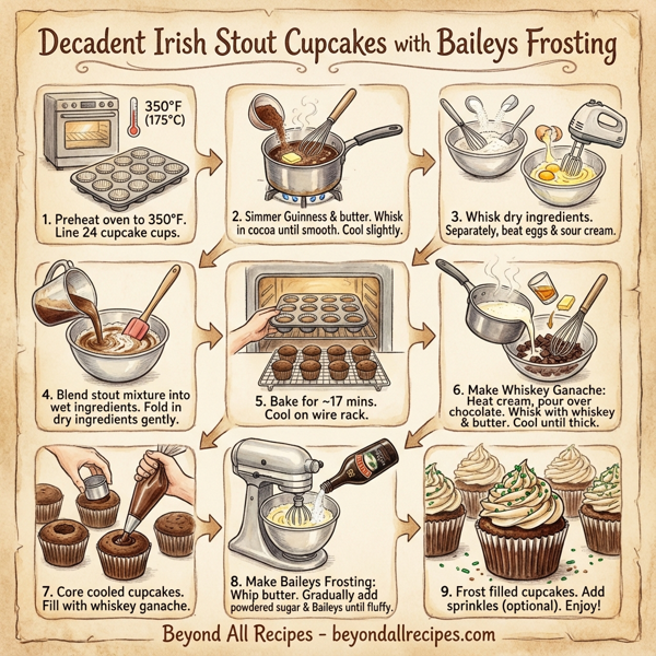 Decadent Irish Stout Cupcakes with Baileys Frosting instructions