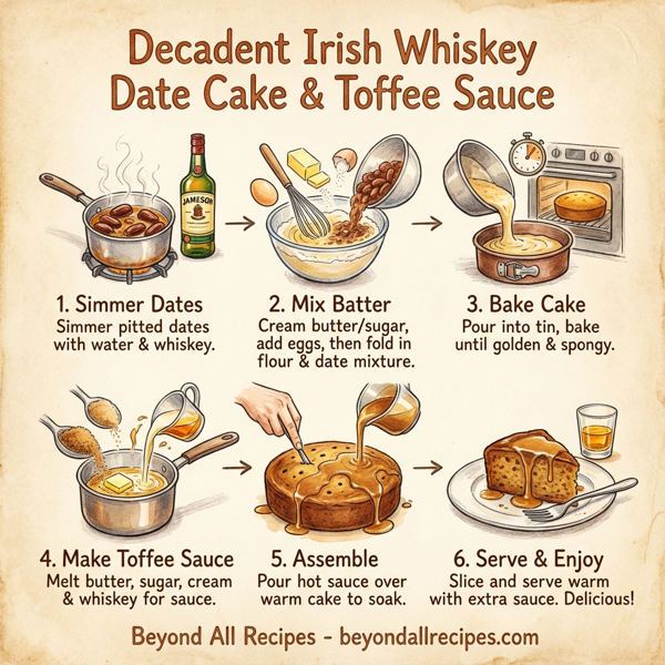 Decadent Irish Whiskey Date Cake with Luscious Toffee Sauce instructions