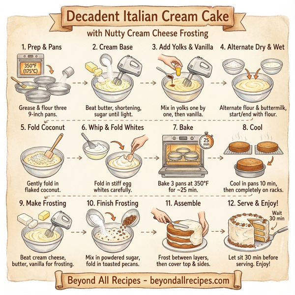 Decadent Italian Cream Cake with Nutty Cream Cheese Frosting instructions