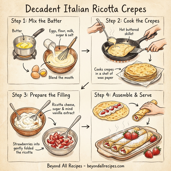 Decadent Italian Ricotta Crepes with Fresh Strawberries instructions