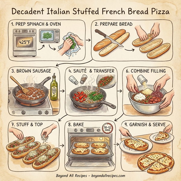 Decadent Italian Stuffed French Bread Pizza instructions
