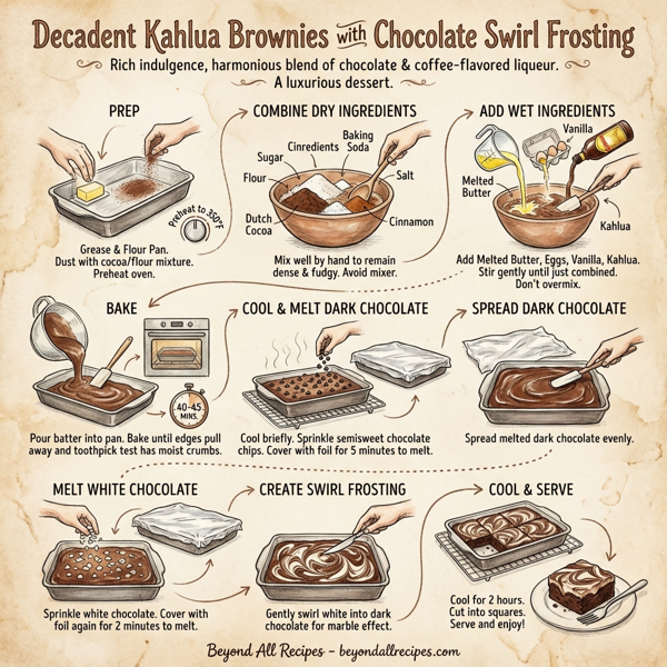 Decadent Kahlua Brownies with Chocolate Swirl Frosting instructions