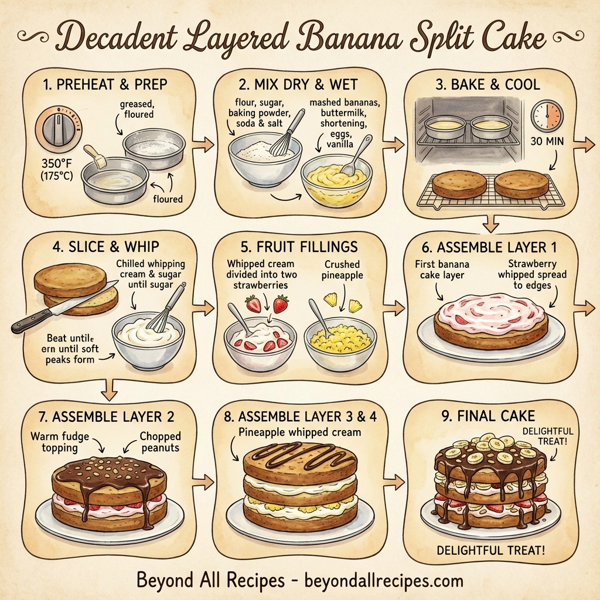 Decadent Layered Banana Split Cake instructions
