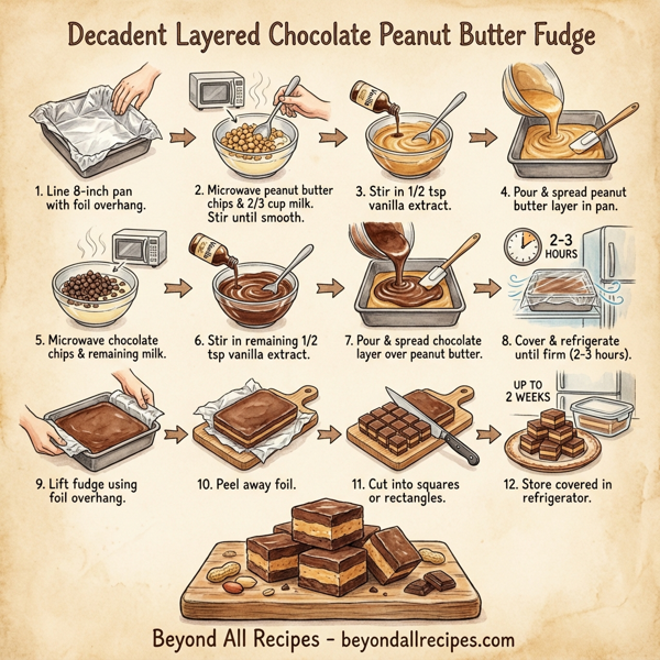 Decadent Layered Chocolate Peanut Butter Fudge instructions