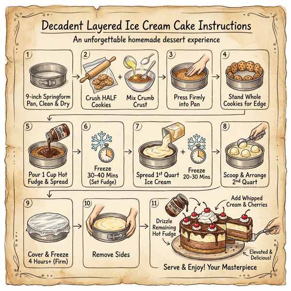 Decadent Layered Ice Cream Cake instructions