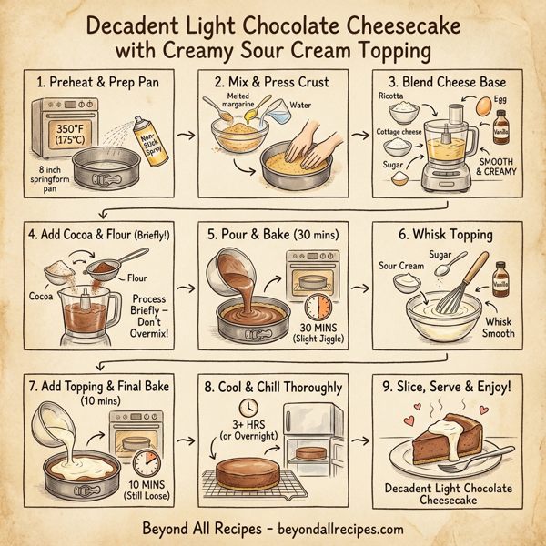 Decadent Light Chocolate Cheesecake with Creamy Sour Cream Topping instructions