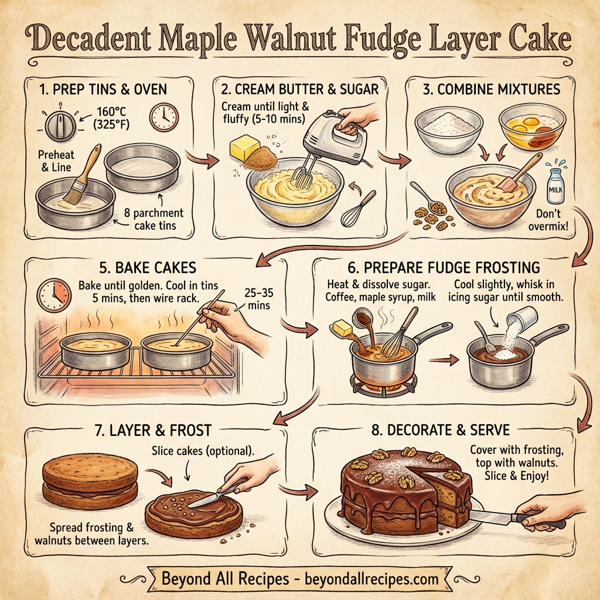 Decadent Maple Walnut Fudge Layer Cake instructions