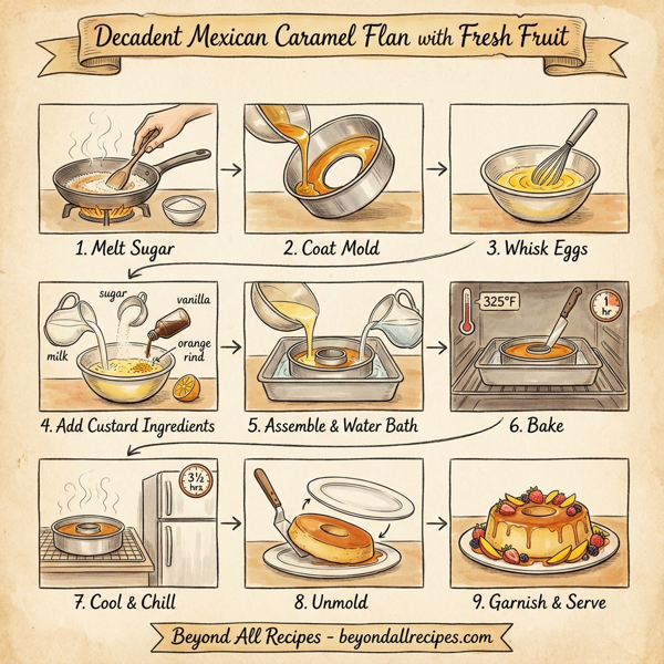 Decadent Mexican Caramel Flan with Fresh Fruit instructions
