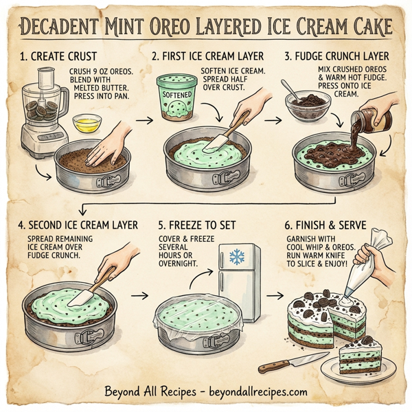 Decadent Mint Oreo Layered Ice Cream Cake instructions