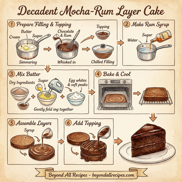 Decadent Mocha-Rum Layer Cake with Chocolate Cream Filling instructions