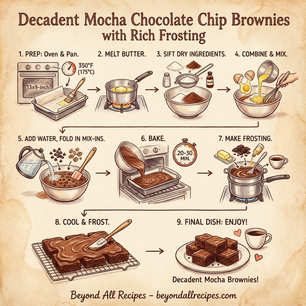 Decadent Mocha Chocolate Chip Brownies with Rich Frosting instructions