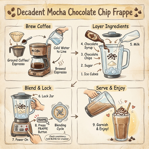 Decadent Mocha Chocolate Chip Frappe instructions