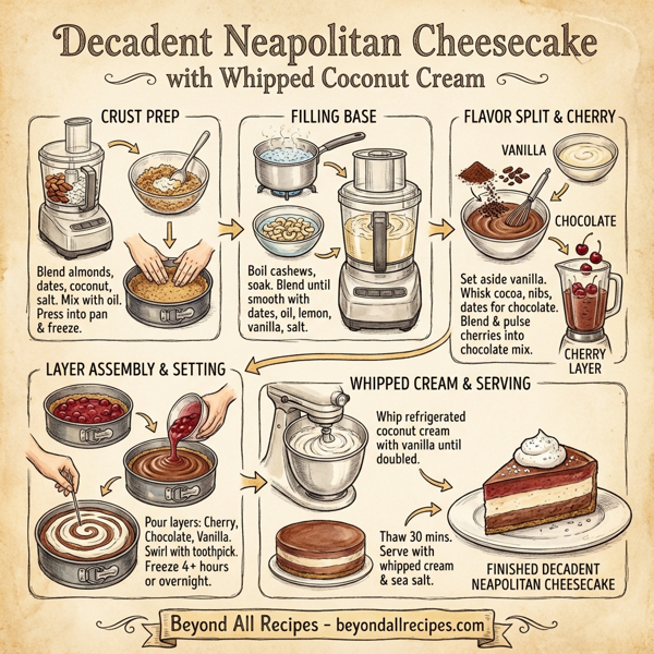 Decadent Neapolitan Cheesecake with Whipped Coconut Cream instructions