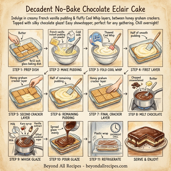 Decadent No-Bake Chocolate Eclair Cake instructions