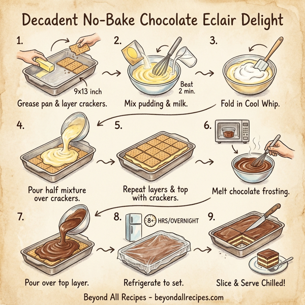 Decadent No-Bake Chocolate Eclair Delight instructions