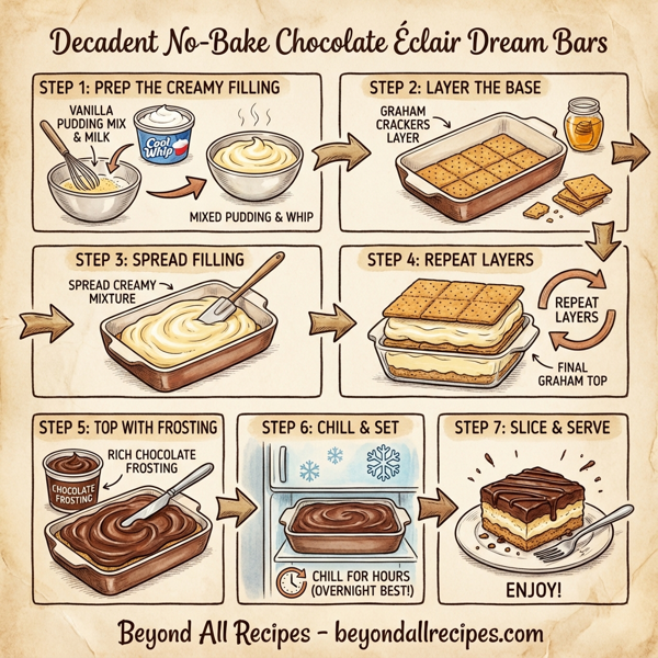 Decadent No-Bake Chocolate Éclair Dream Bars instructions