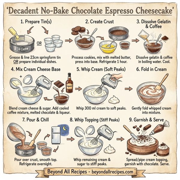 Decadent No-Bake Chocolate Espresso Cheesecake instructions