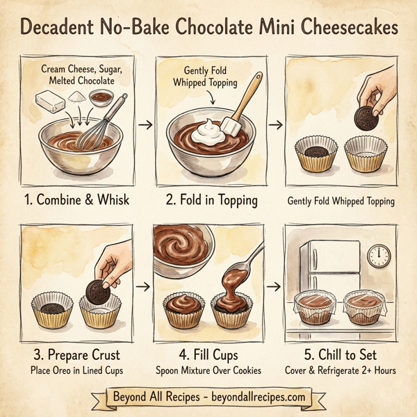 Decadent No-Bake Chocolate Mini Cheesecakes instructions