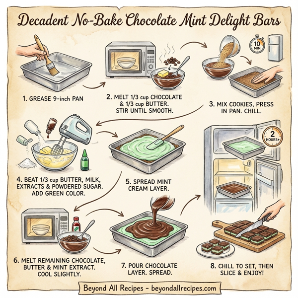 Decadent No-Bake Chocolate Mint Delight Bars instructions