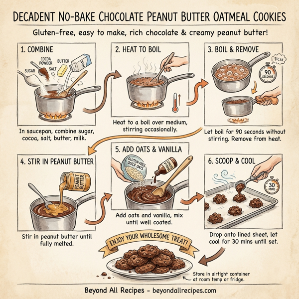 Decadent No-Bake Chocolate Peanut Butter Oatmeal Cookies instructions