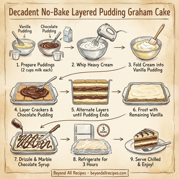 Decadent No-Bake Layered Pudding Graham Cake instructions