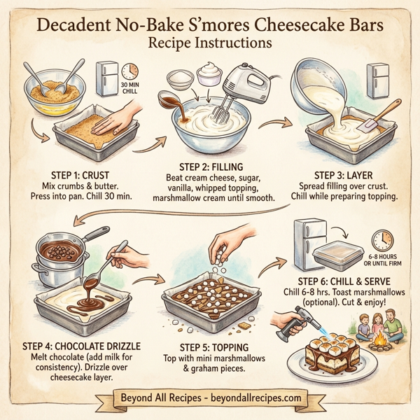 Decadent No-Bake S'mores Cheesecake Bars instructions