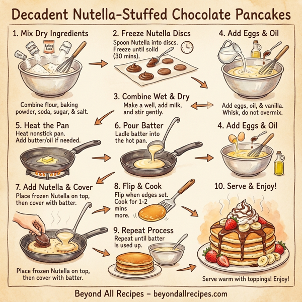 Decadent Nutella-Stuffed Chocolate Pancakes instructions