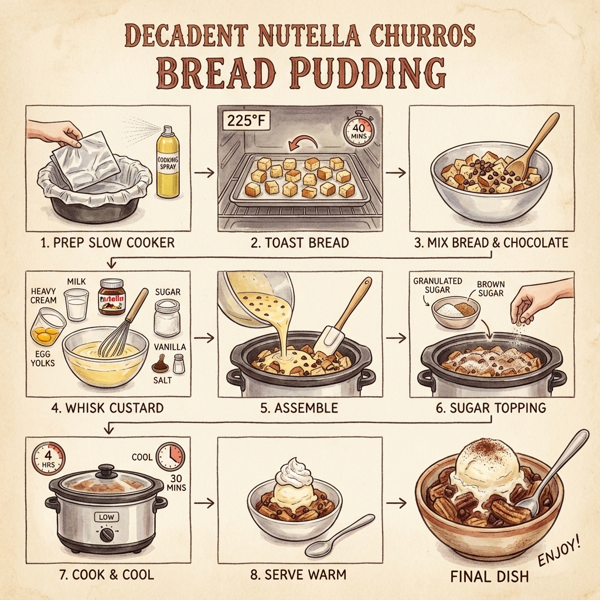 Decadent Nutella Churros Bread Pudding instructions