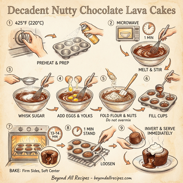 Decadent Nutty Chocolate Lava Cakes instructions