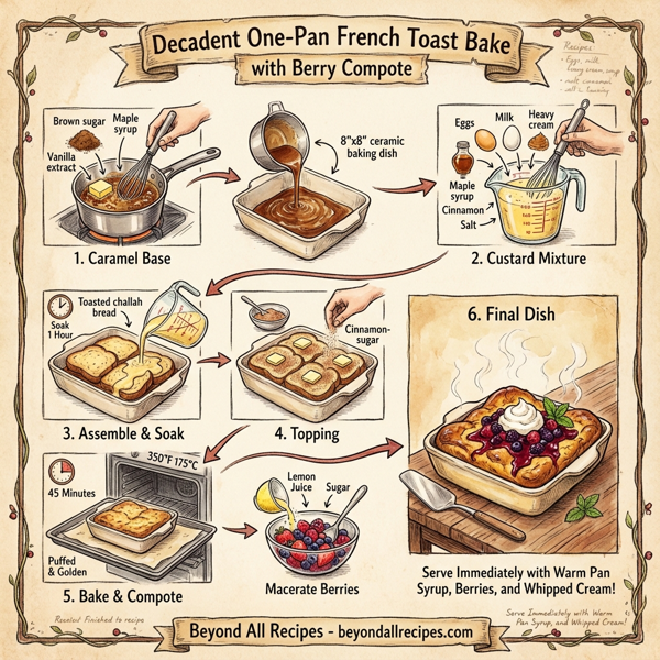 Decadent One-Pan French Toast Bake with Berry Compote instructions