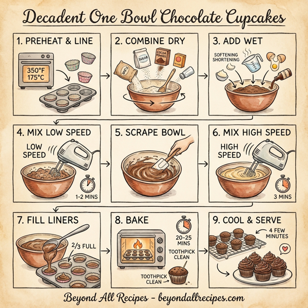 Decadent One Bowl Chocolate Cupcakes instructions
