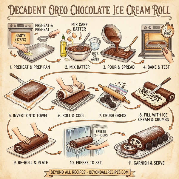 Decadent Oreo Chocolate Ice Cream Roll instructions