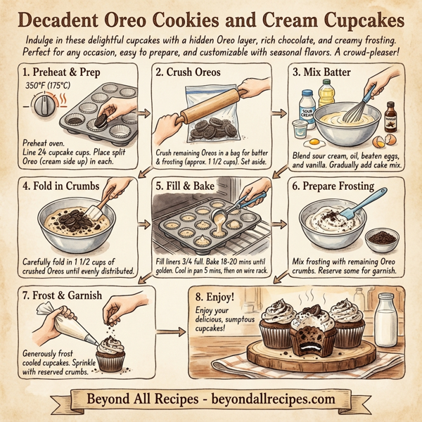 Decadent Oreo Cookies and Cream Cupcakes instructions