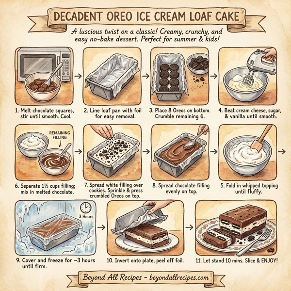Decadent Oreo Ice Cream Loaf Cake instructions