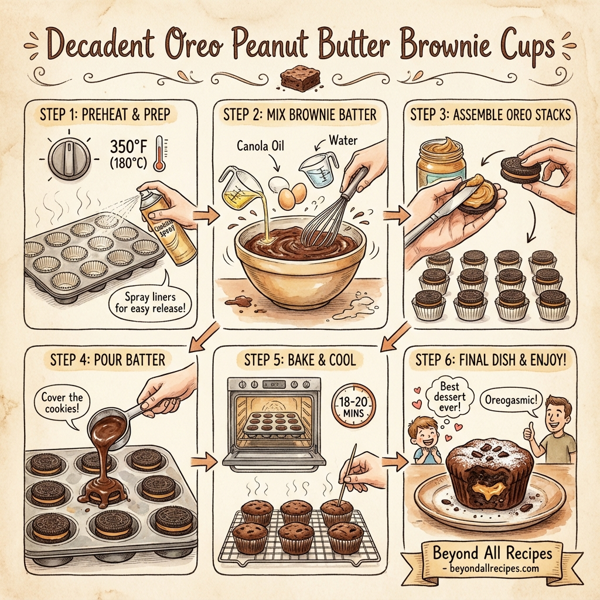 Decadent Oreo Peanut Butter Brownie Cups instructions