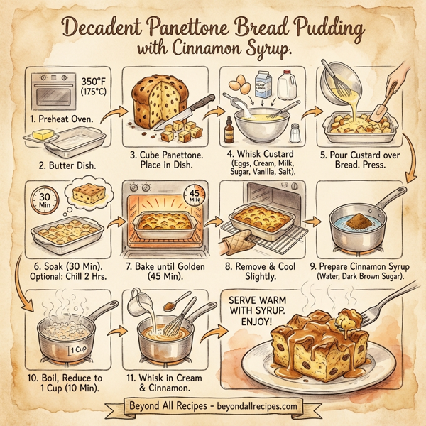 Decadent Panettone Bread Pudding with Cinnamon Syrup instructions