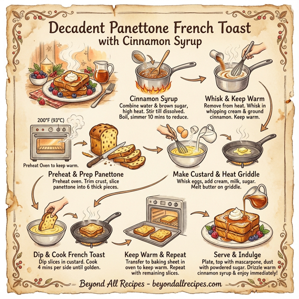 Decadent Panettone French Toast with Cinnamon Syrup instructions