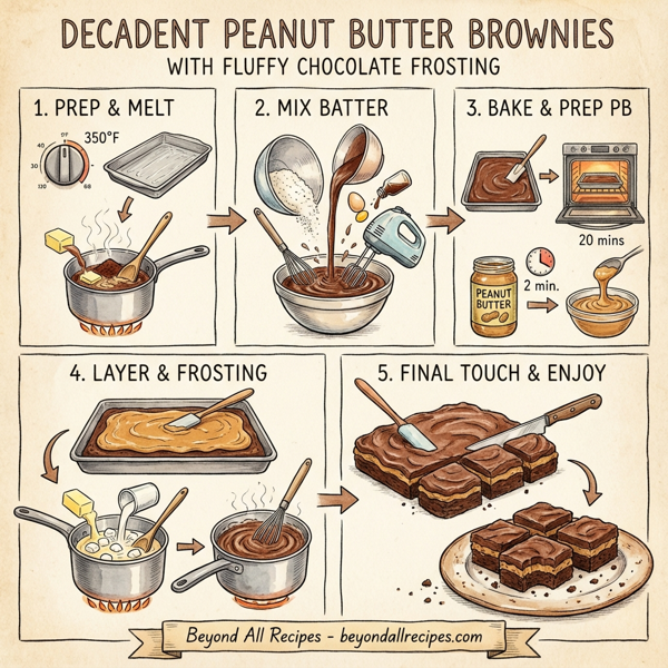 Decadent Peanut Butter Brownies with Fluffy Chocolate Frosting instructions