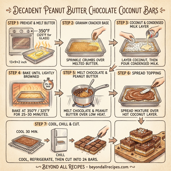 Decadent Peanut Butter Chocolate Coconut Bars instructions