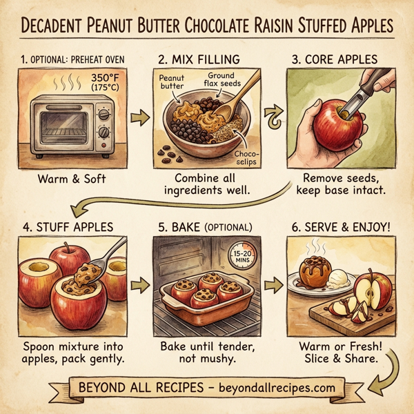 Decadent Peanut Butter Chocolate Raisin Stuffed Apples instructions