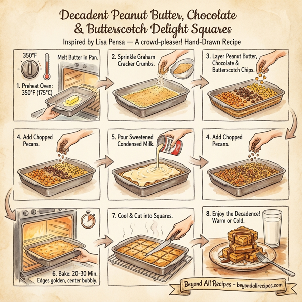 Decadent Peanut Butter, Chocolate & Butterscotch Delight Squares instructions