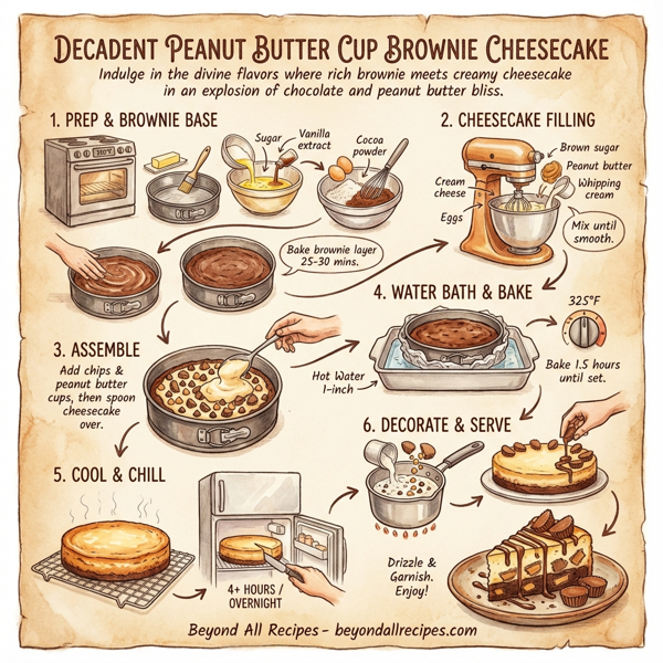 Decadent Peanut Butter Cup Brownie Cheesecake instructions