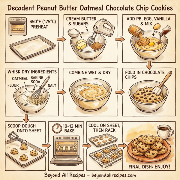 Decadent Peanut Butter Oatmeal Chocolate Chip Cookies instructions