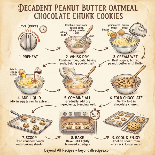 Decadent Peanut Butter Oatmeal Chocolate Chunk Cookies instructions
