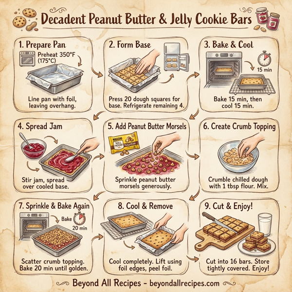 Decadent Peanut Butter & Jelly Cookie Bars instructions