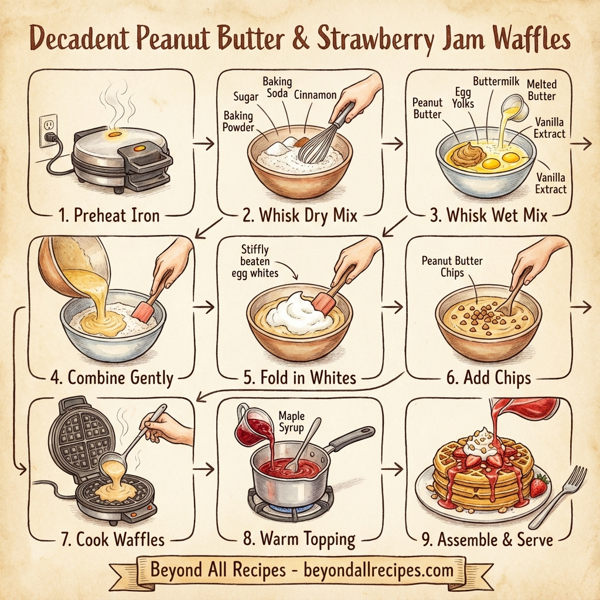Decadent Peanut Butter & Strawberry Jam Waffles instructions