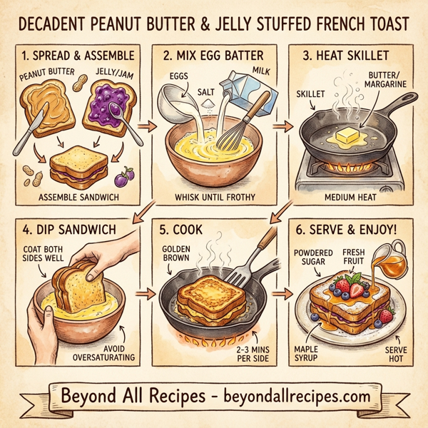 Decadent Peanut Butter and Jelly Stuffed French Toast instructions