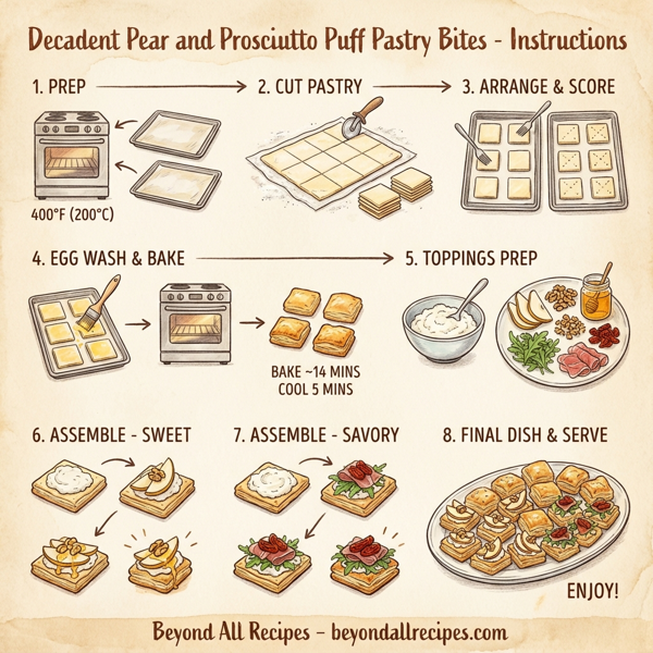 Decadent Pear and Prosciutto Puff Pastry Bites instructions