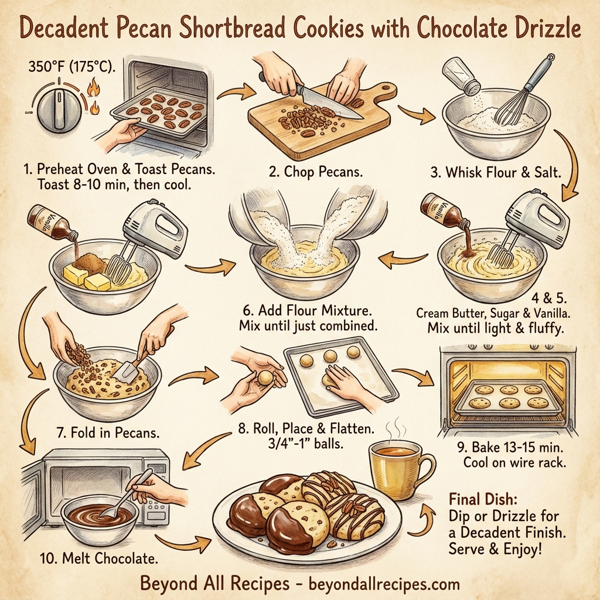 Decadent Pecan Shortbread Cookies with Chocolate Drizzle instructions