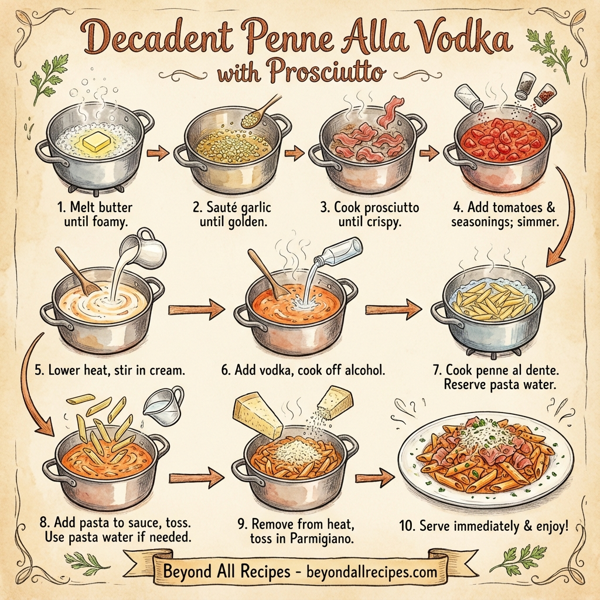 Decadent Penne Alla Vodka with Prosciutto instructions